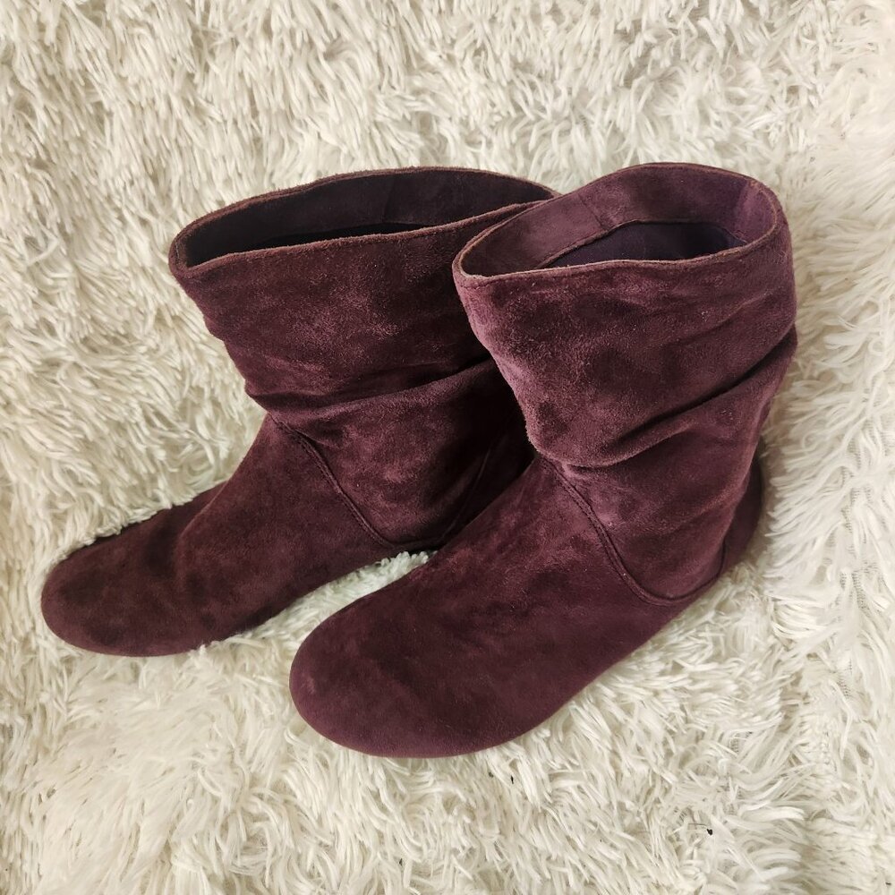 Aldo Womens Purple Suede Ankle Slouch Boots Size 38 EU